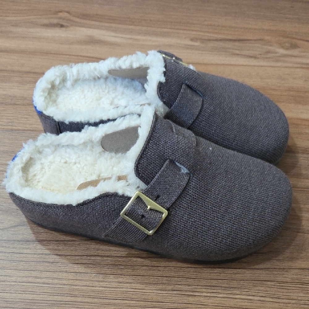 Rothy's Brown Slip-On Clog with Cream Faux Shearling - Picture 3 of 6